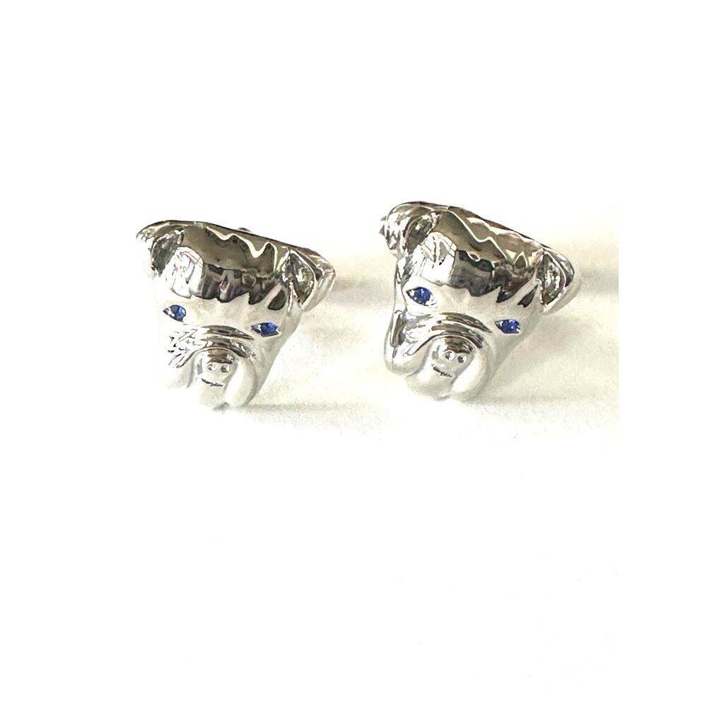 Vintage-Style British Bulldog Cufflinks with Crystal Blue Eyes